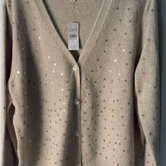Loft size medium beige Embellished with gold stars Cardigan - Picture 1 of 4